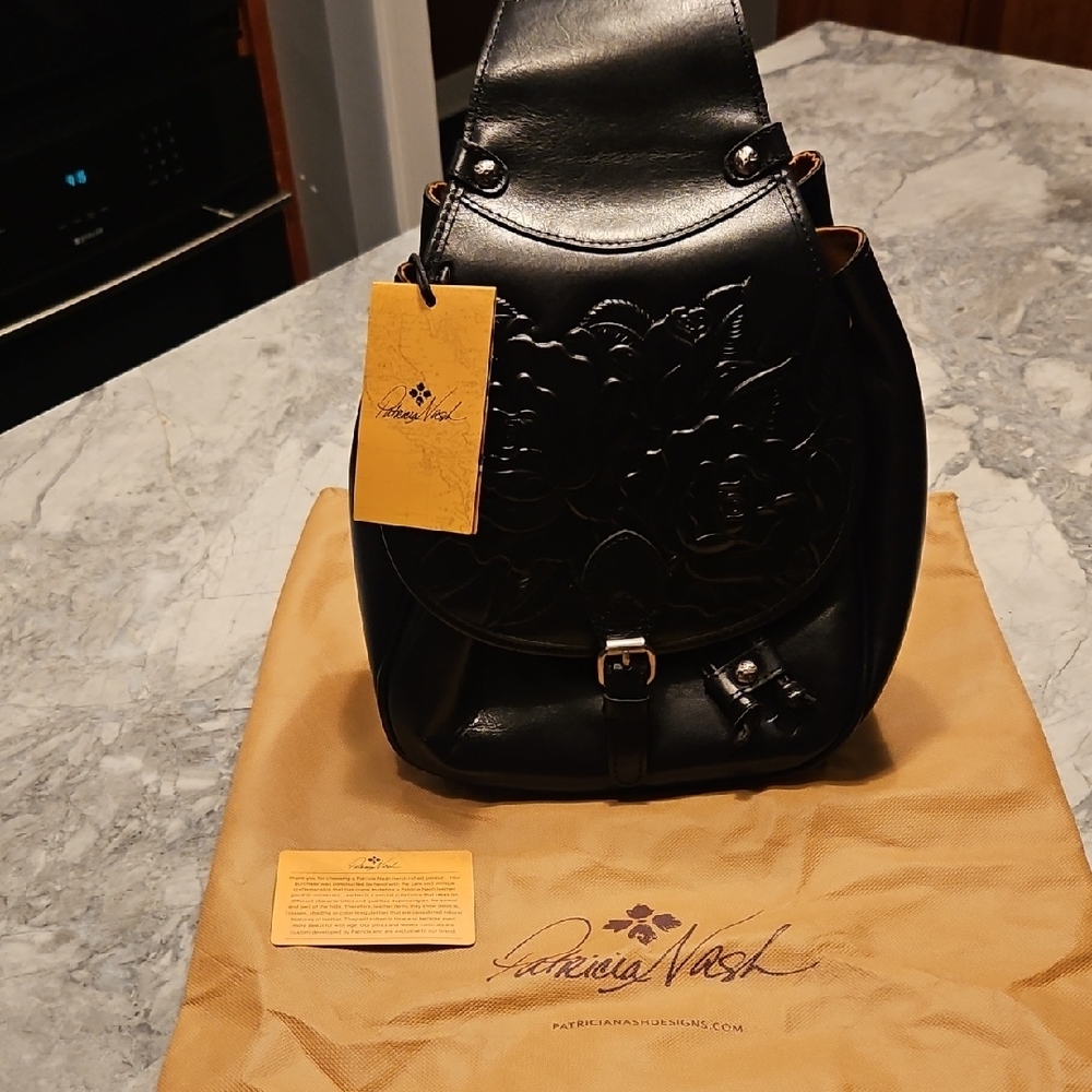 Patricia Nash Elegant Black Leather Backpack